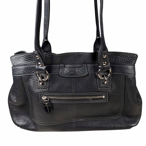 Coach Penelope Carry All Large Pebbled Leather Black Satchel F14686 Double Strap - Picture 1 of 13
